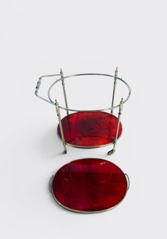 Red Goatskin Serving Bar Cart by Aldo Tura, 1960s