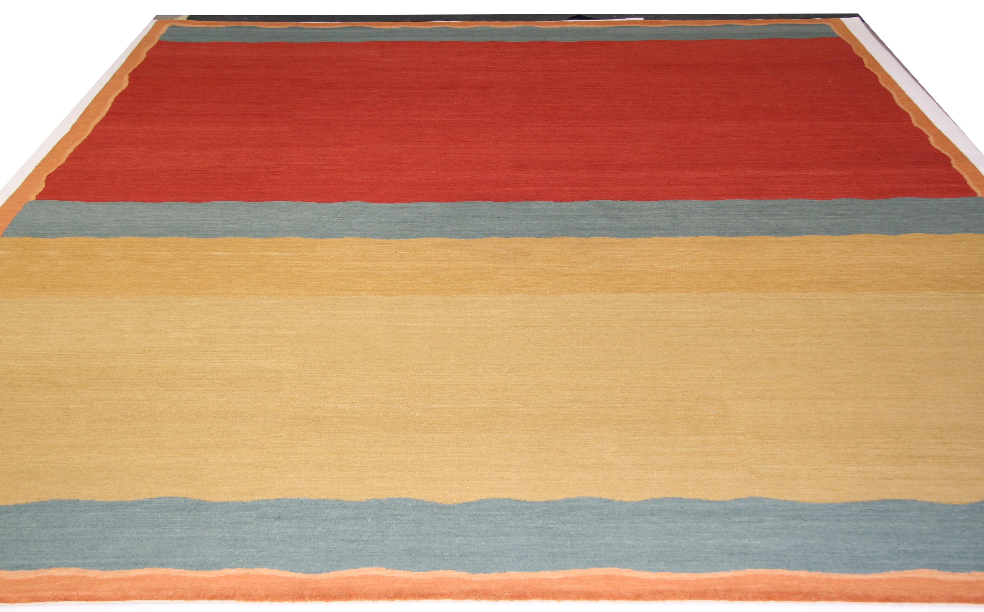 Nepalese Red, Gold and Blue Kilim Look Tibetan Design Rug