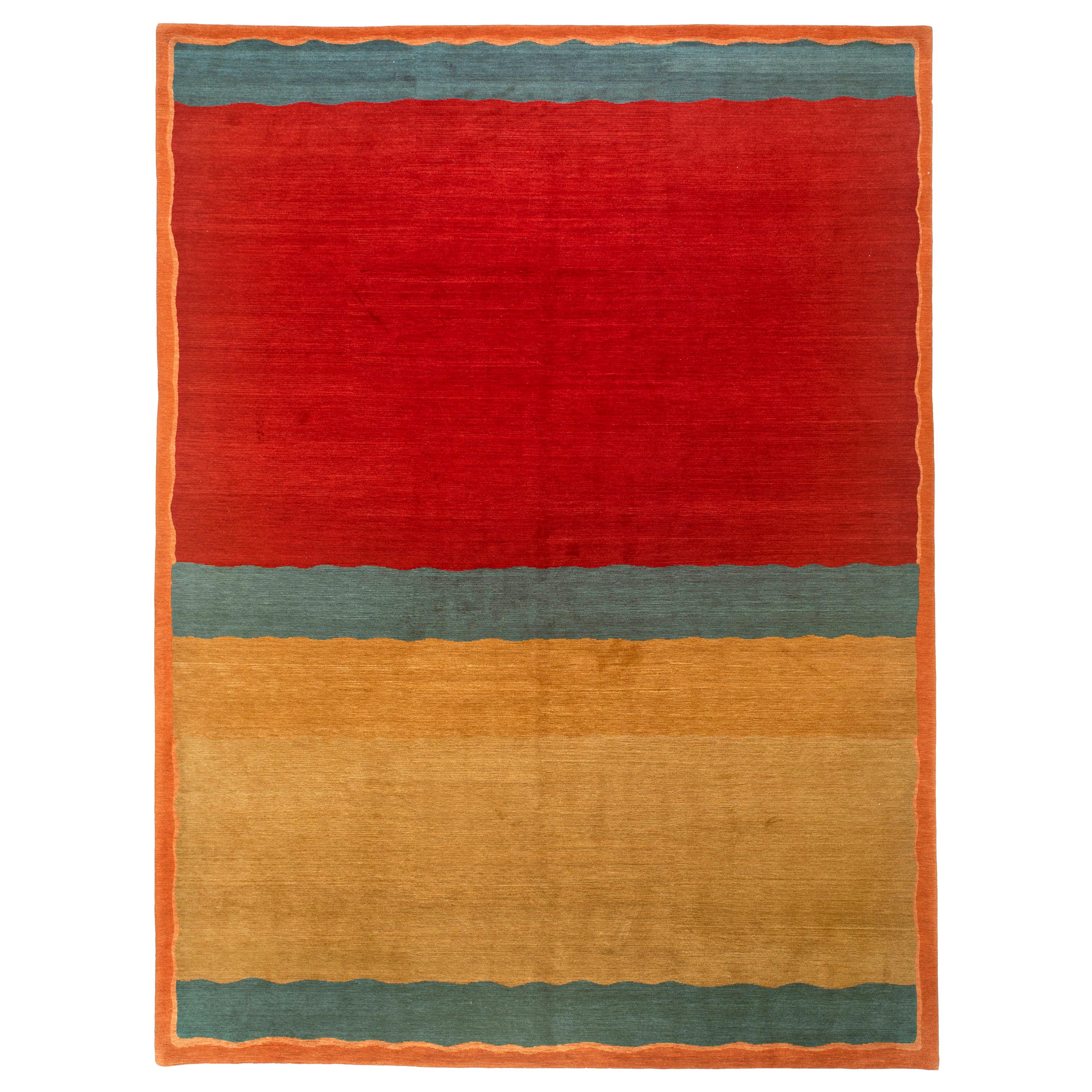 Red, Gold and Blue Kilim Look Tibetan Design Rug