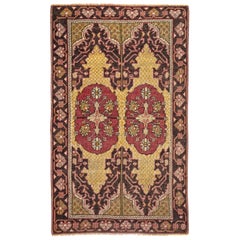 Red, Gold and Brown Handmade Wool Turkish Old Anatolian Konya Rug