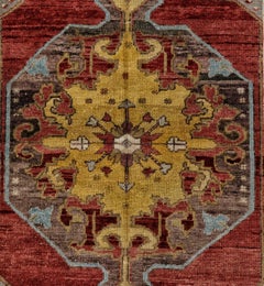 Red, Gold and Gray Handmade Wool Turkish Old Anatolian Konya Rug