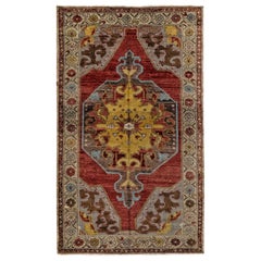 Red, Gold and Gray Handmade Wool Turkish Old Anatolian Konya Rug