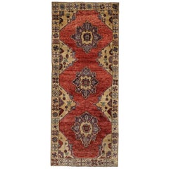 Red, Gold and Purple Handmade Wool Turkish Old Anatolian Konya Distressed Rug