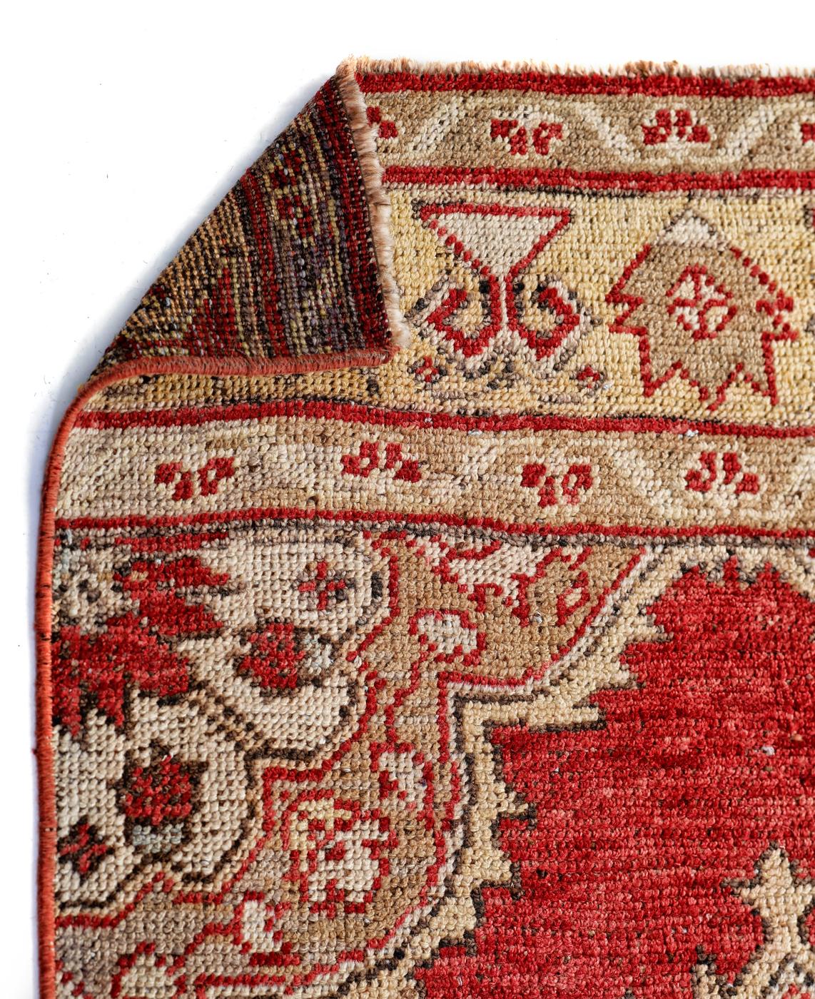 Oushak Red, Gold and Rust Handmade Wool Turkish Old Anatolian Konya Distressed Rug For Sale