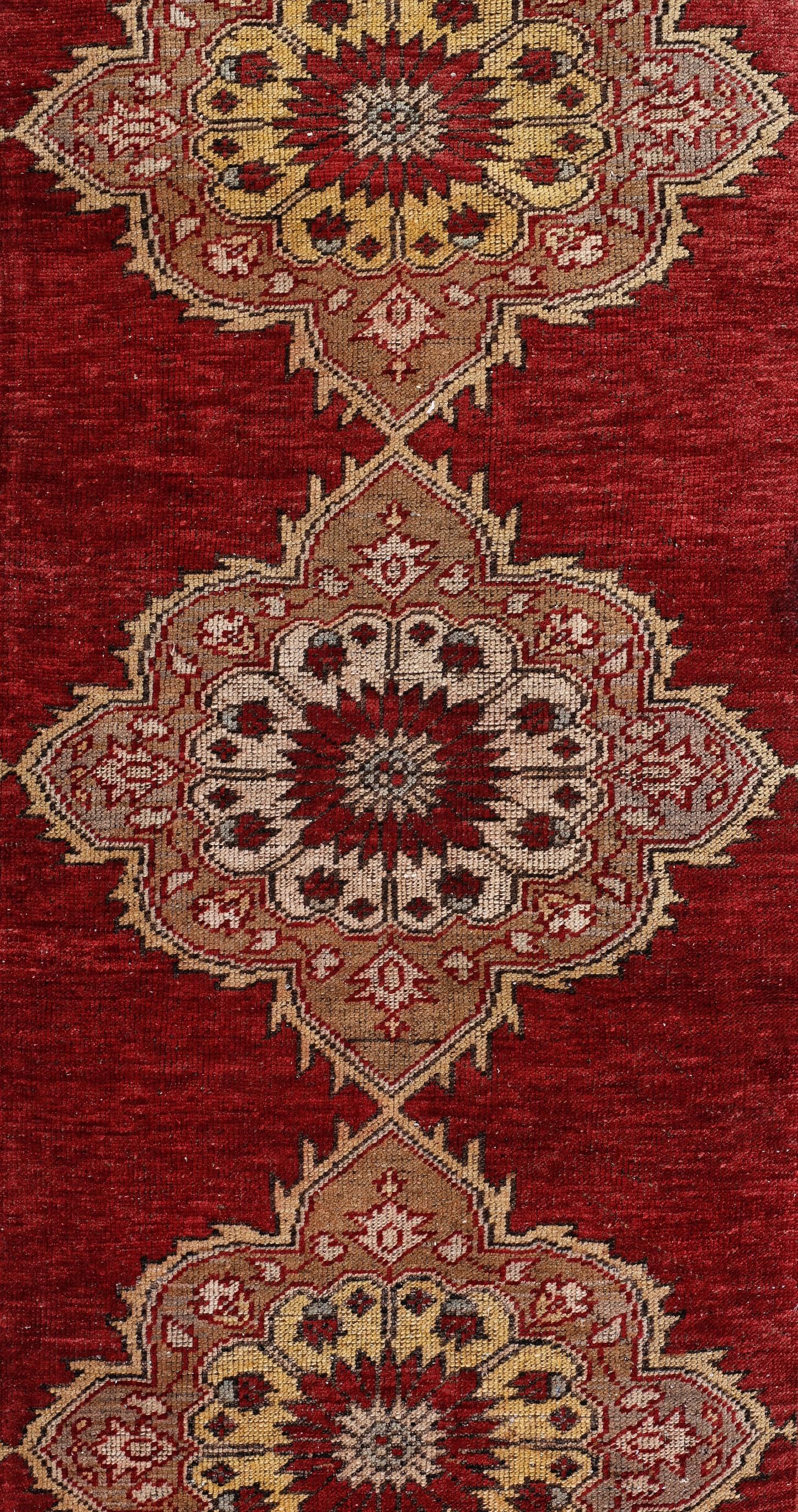 Hand-Knotted Red, Gold and Rust Handmade Wool Turkish Old Anatolian Konya Distressed Rug For Sale