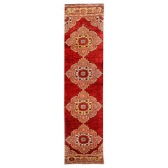 Red, Gold and Rust Handmade Wool Turkish Old Anatolian Konya Distressed Rug