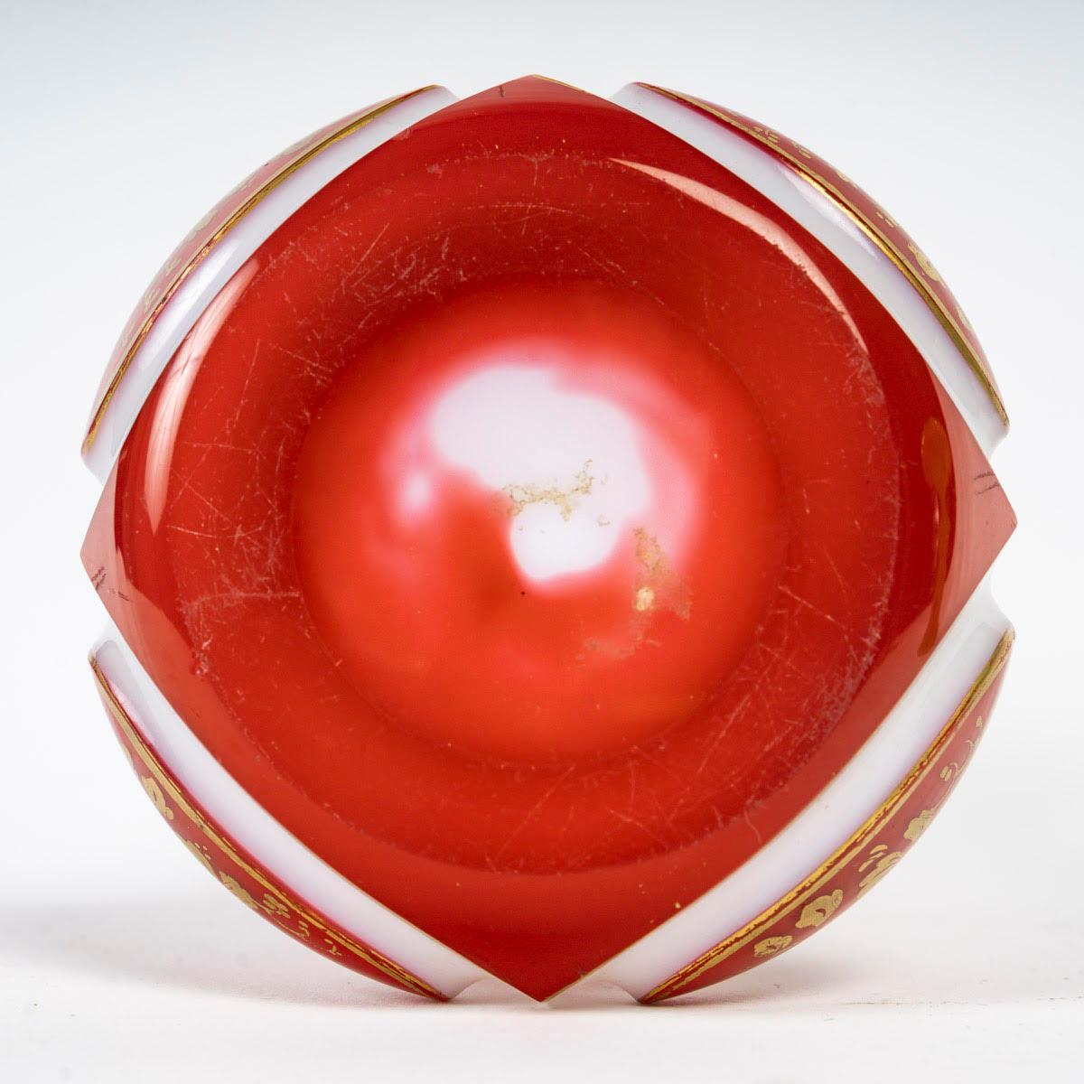 Opaline Glass Red, Gold and White Opaline Overlay Bottle, 19th Century, Napoleon III Period. For Sale
