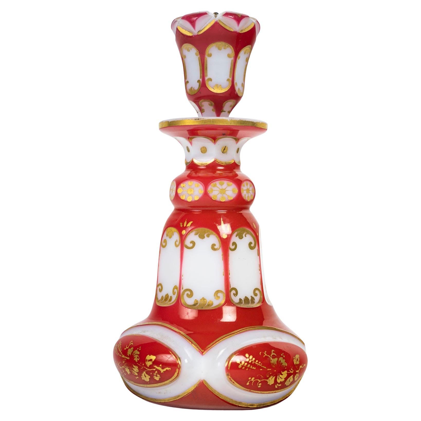 Red, Gold and White Opaline Overlay Bottle, 19th Century, Napoleon III Period. For Sale