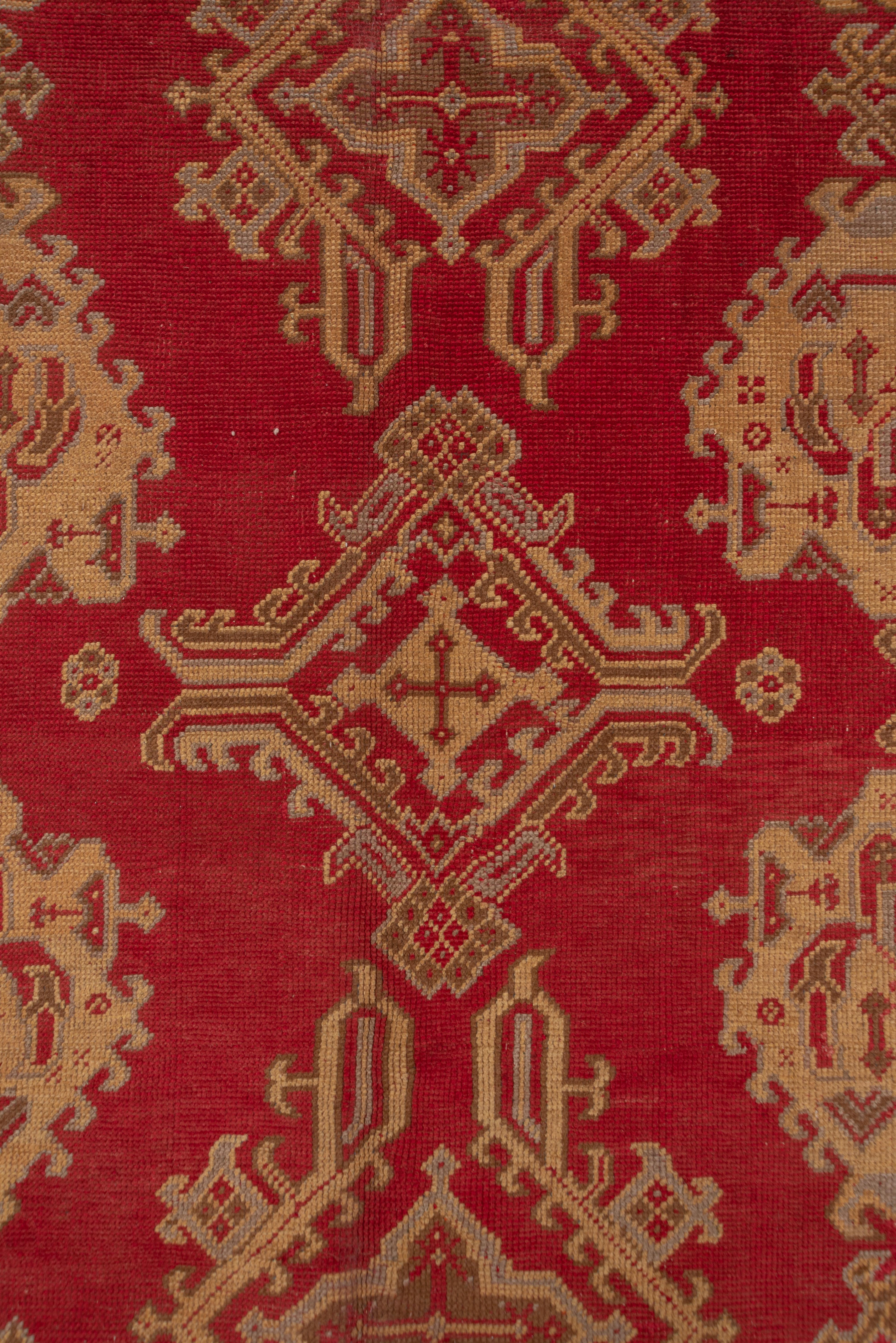 Early 20th Century Red & Gold Antique Turkish Oushak Rug with an Allover Field, circa 1920s For Sale