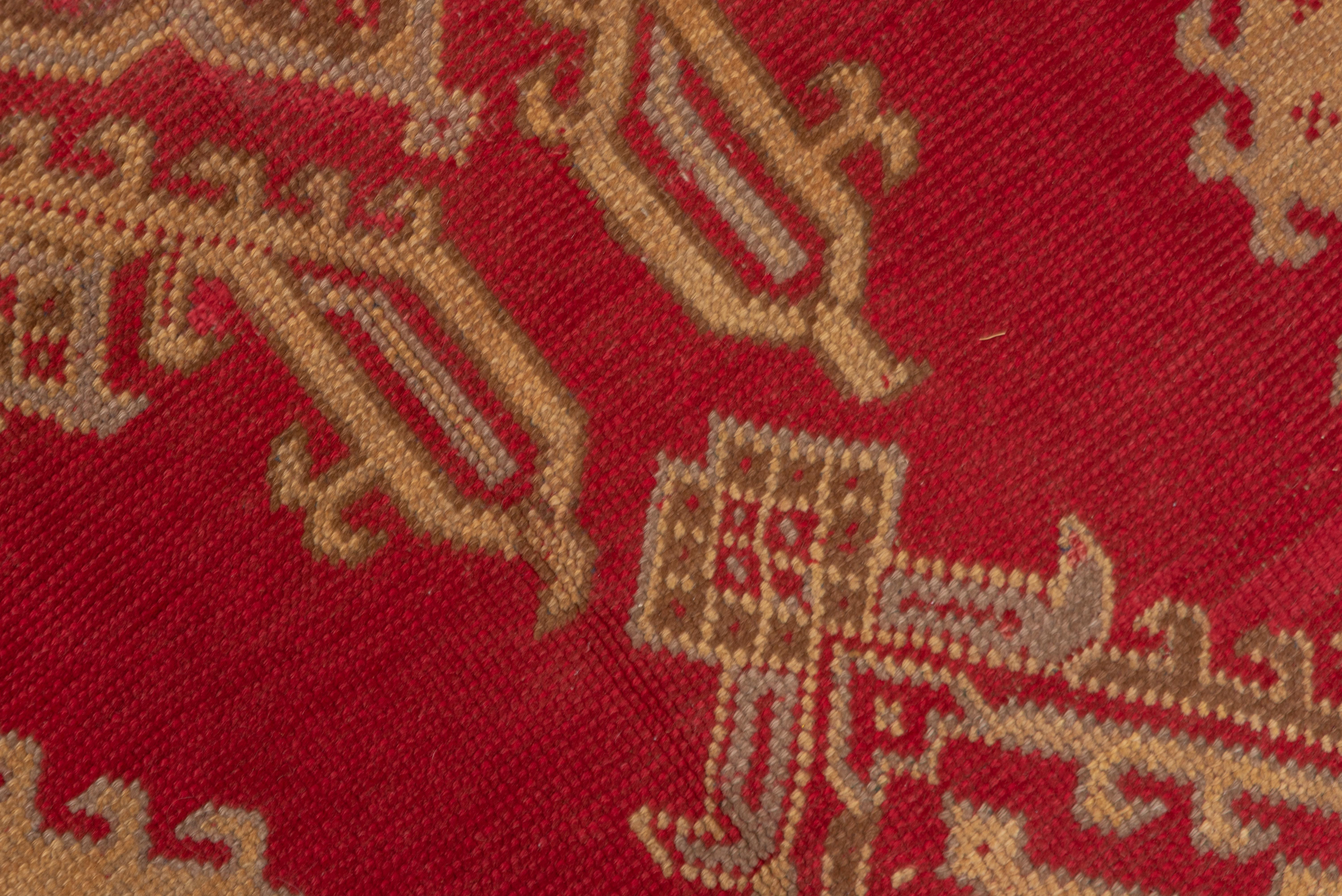 Wool Red & Gold Antique Turkish Oushak Rug with an Allover Field, circa 1920s For Sale