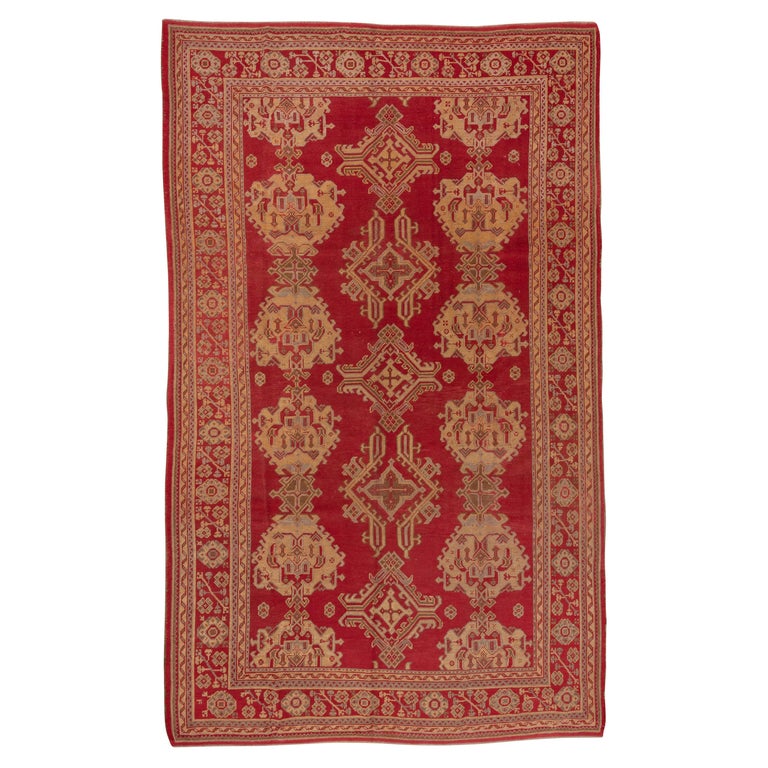Red Turkish Style Rug Red and Gold Antique Turkish Oushak Rug with an Allover Field, Circa ...