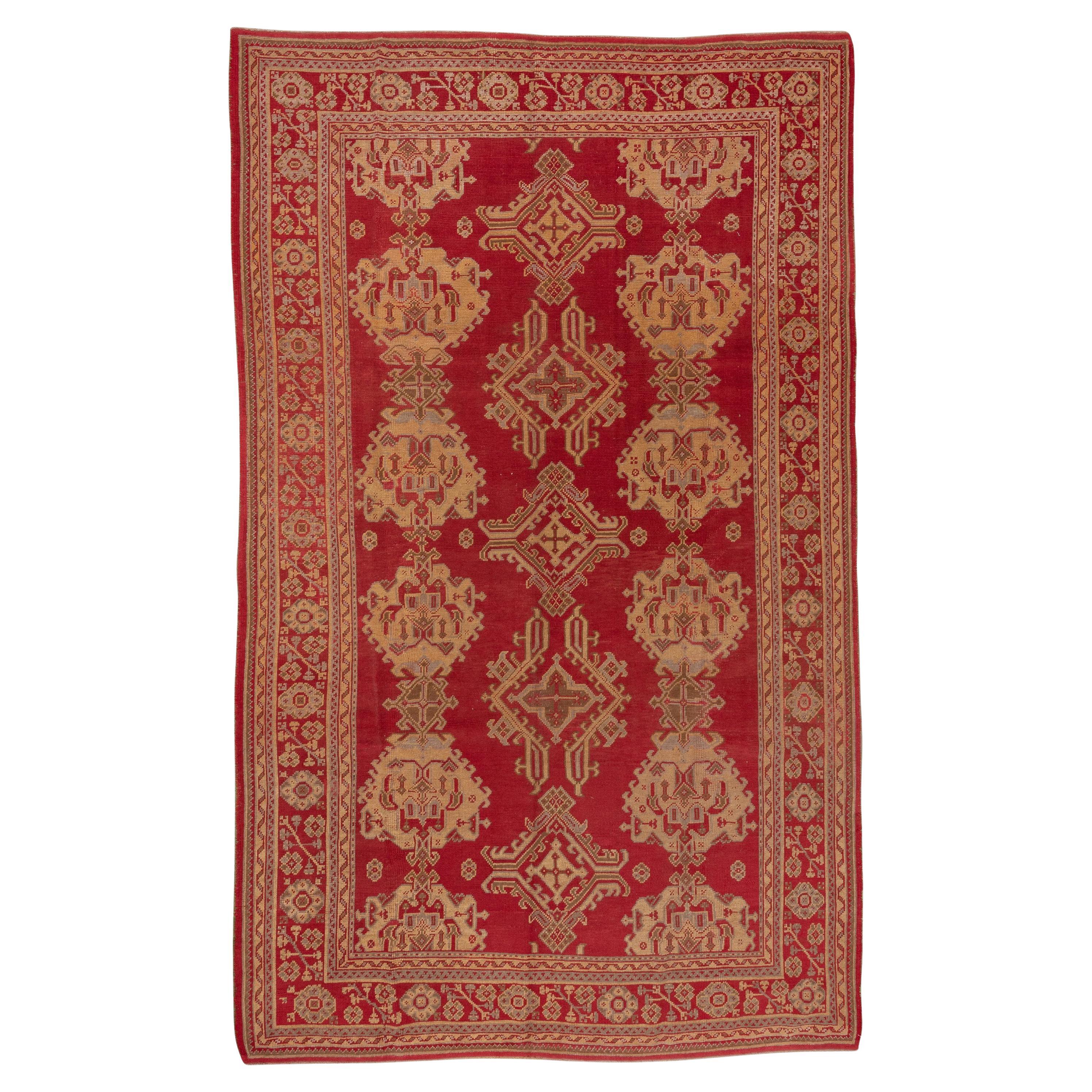 Red & Gold Antique Turkish Oushak Rug with an Allover Field, circa 1920s
