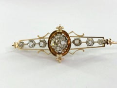 Antique 14k Red Gold Brooch with Diamonds, Italy, Late 1800s