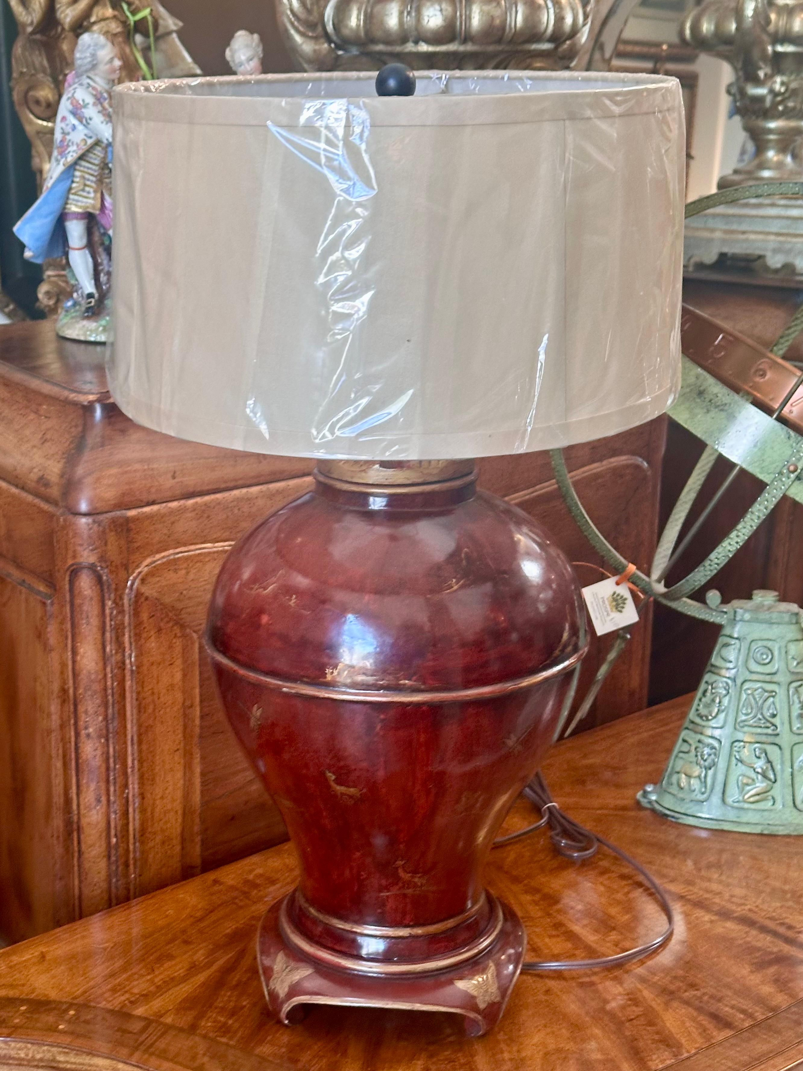 Red & Gold Chinoiserie Table Lamp by Burton-Ching Ltd In Good Condition For Sale In LOS ANGELES, CA