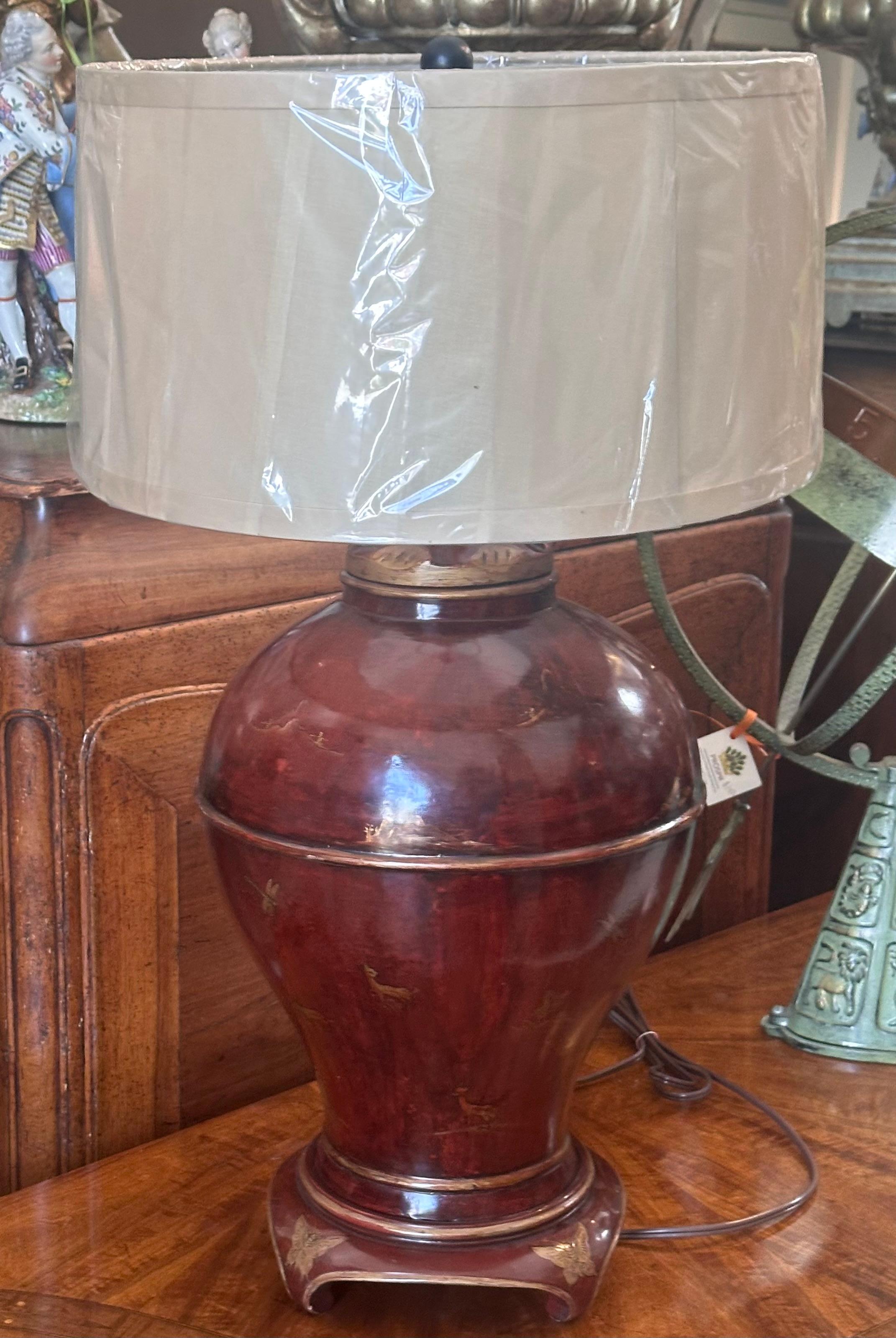 Contemporary Red & Gold Chinoiserie Table Lamp by Burton-Ching Ltd For Sale