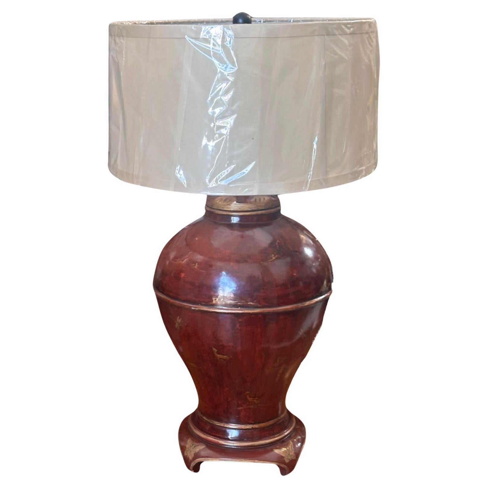 Red & Gold Chinoiserie Table Lamp by Burton-Ching Ltd