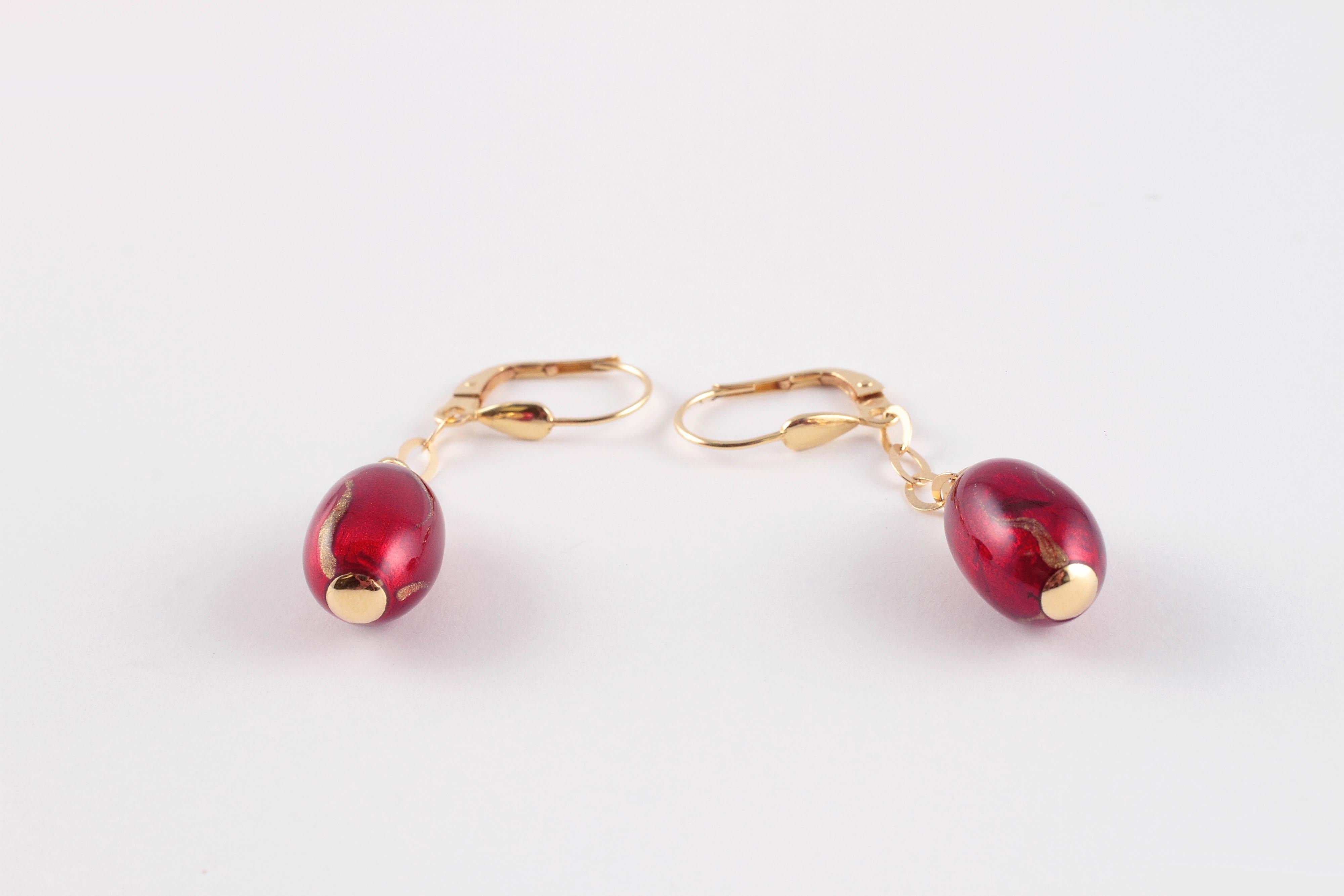Red Gold Enamel 18 Karat Yellow Gold Earrings, by Soho For Sale 1