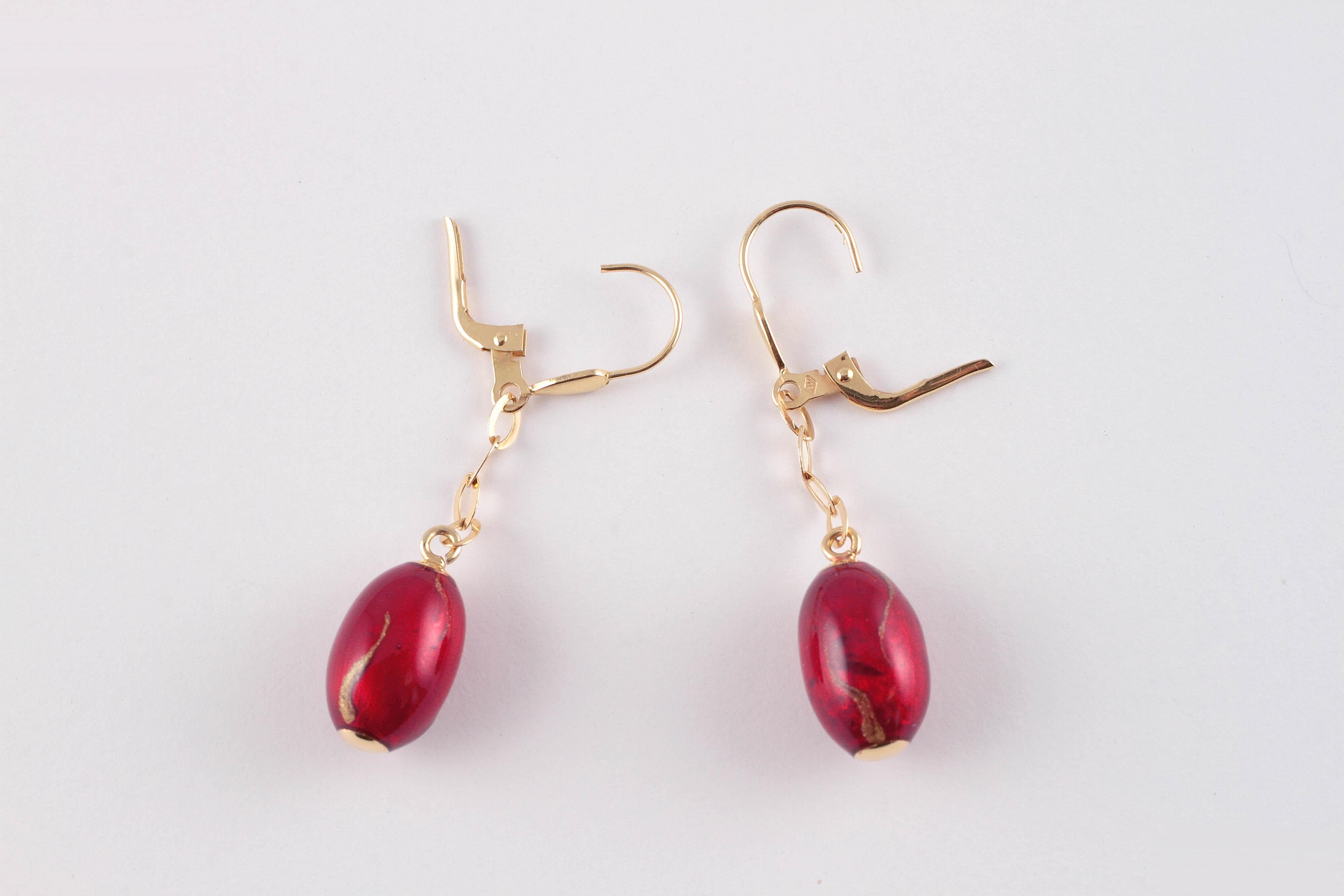Red Gold Enamel 18 Karat Yellow Gold Earrings, by Soho For Sale 3