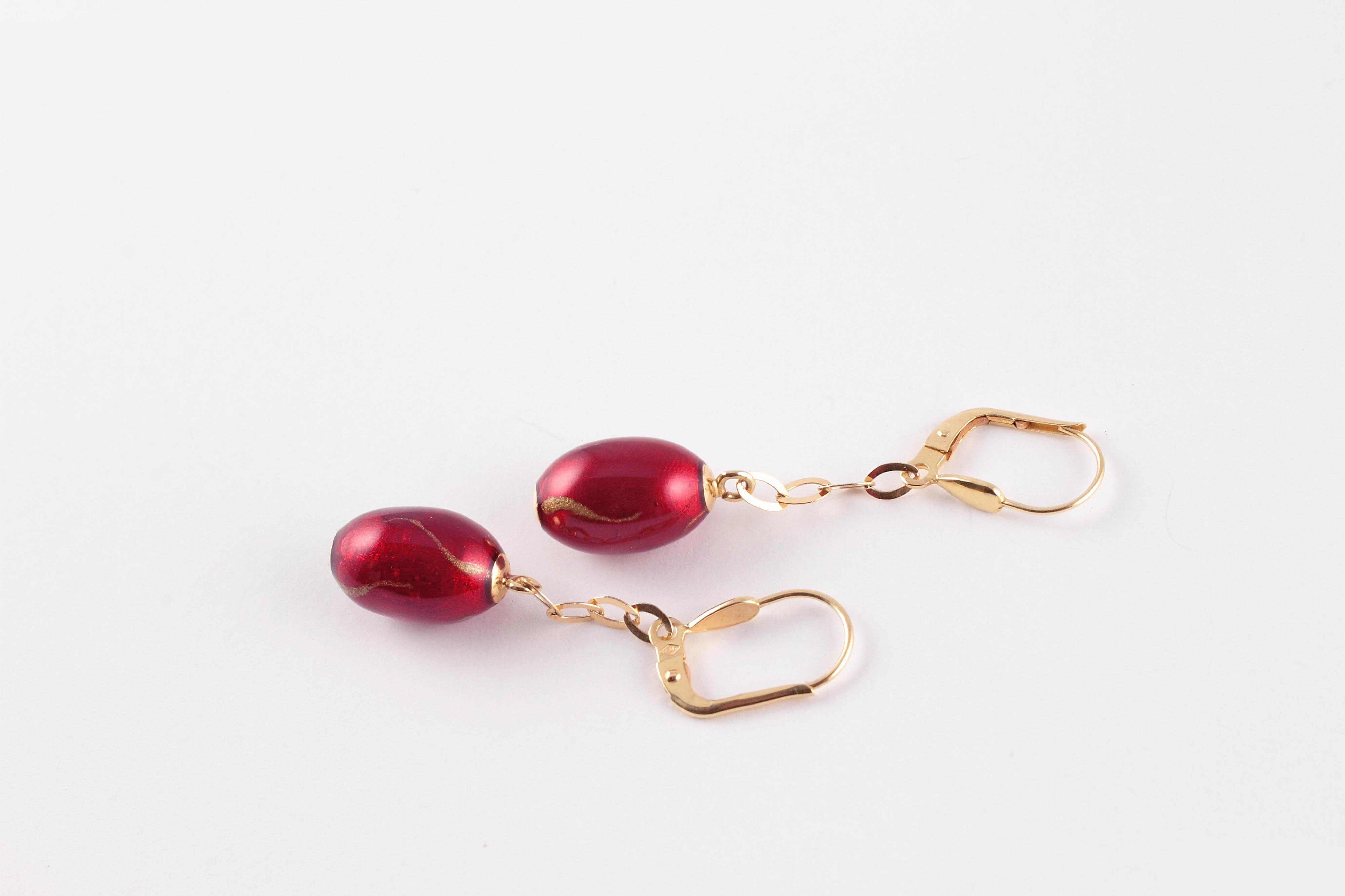 Red Gold Enamel 18 Karat Yellow Gold Earrings, by Soho For Sale 4