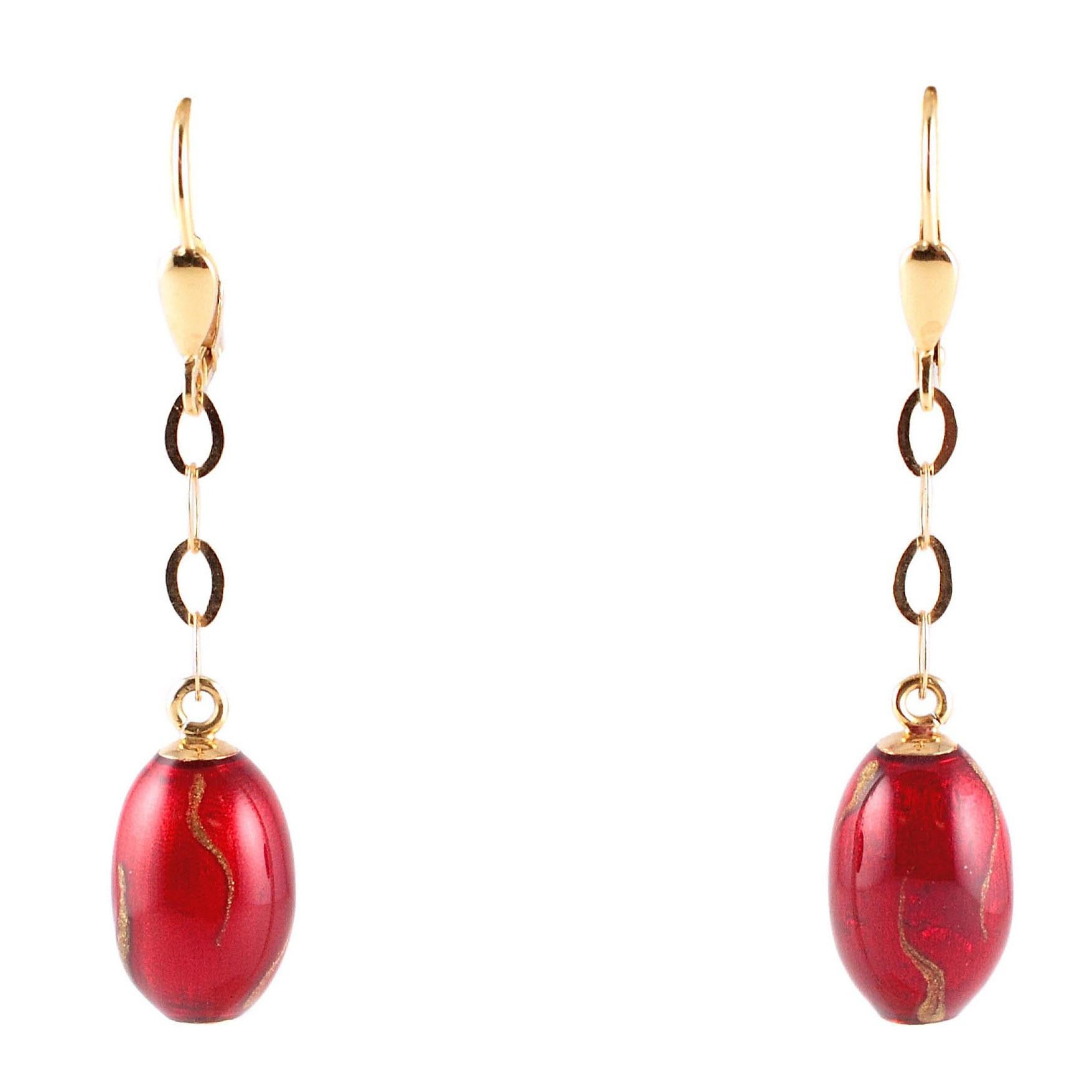 Red Gold Enamel 18 Karat Yellow Gold Earrings, by Soho