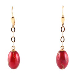 Boucles d'oreilles en or jaune 18 carats et émail rouge, par Soho