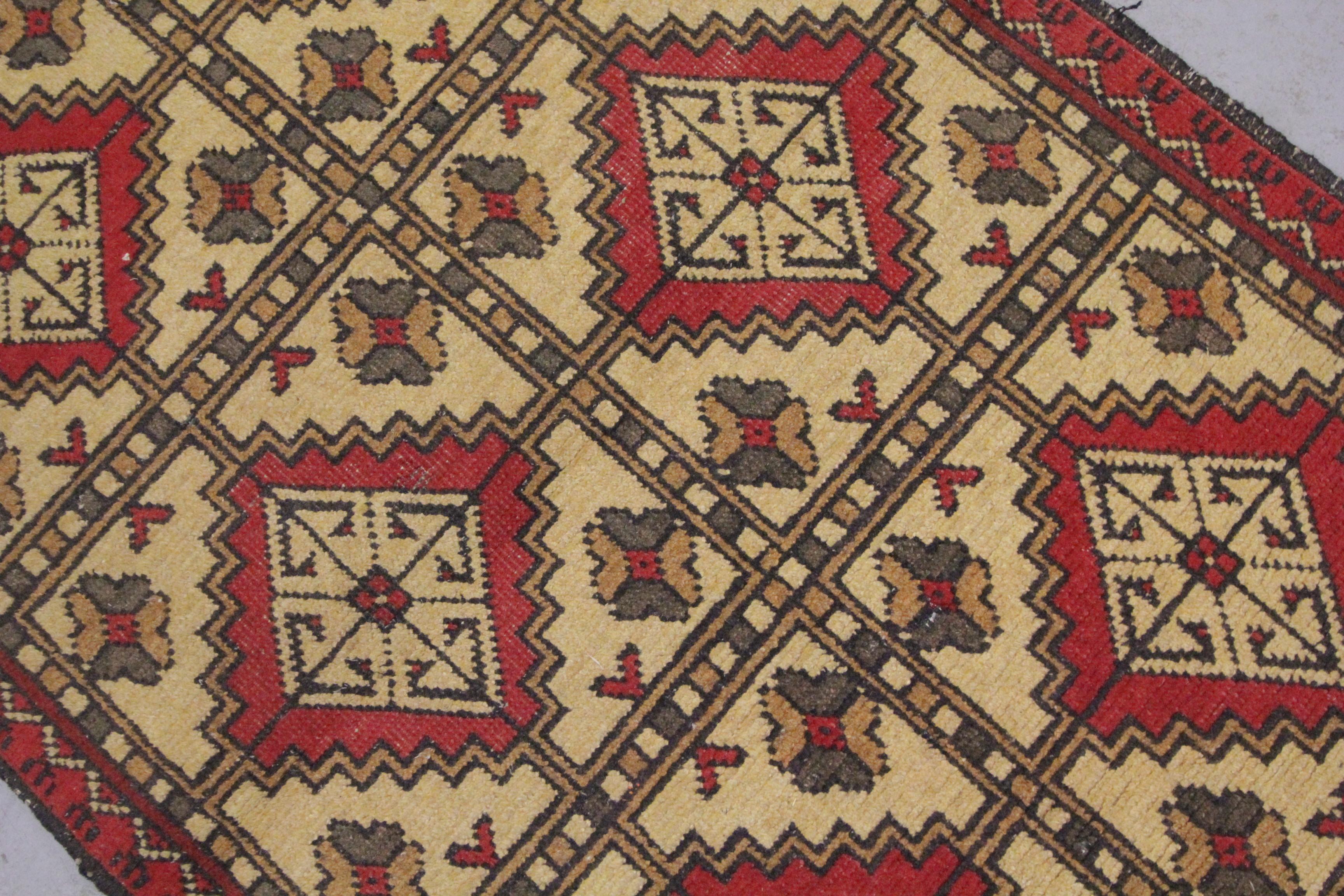 Azerbaijani Geometric Area Rug Handwoven Oriental Living Room Carpet Red Gold  For Sale