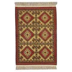 Geometrischer handgewebter orientalischer Teppich für das Wohnzimmer, rot-goldener Teppich 