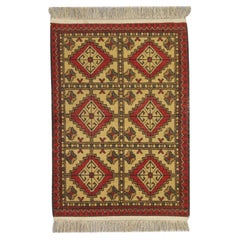 Geometric Area Rug Handwoven Oriental Living Room Carpet Red Gold
