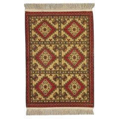 Geometric Area Rug Handwoven Oriental Living Room Carpet Red Gold 