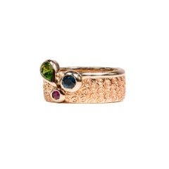 Red Gold Ring with White Gold, Rose Sapphire, Topaz and Chrome Diopside  Size 7