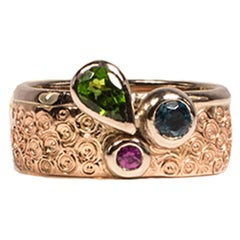 Red Gold Ring with White Gold, Rose Sapphire, Topaz and Chrome Diopside  Size 7