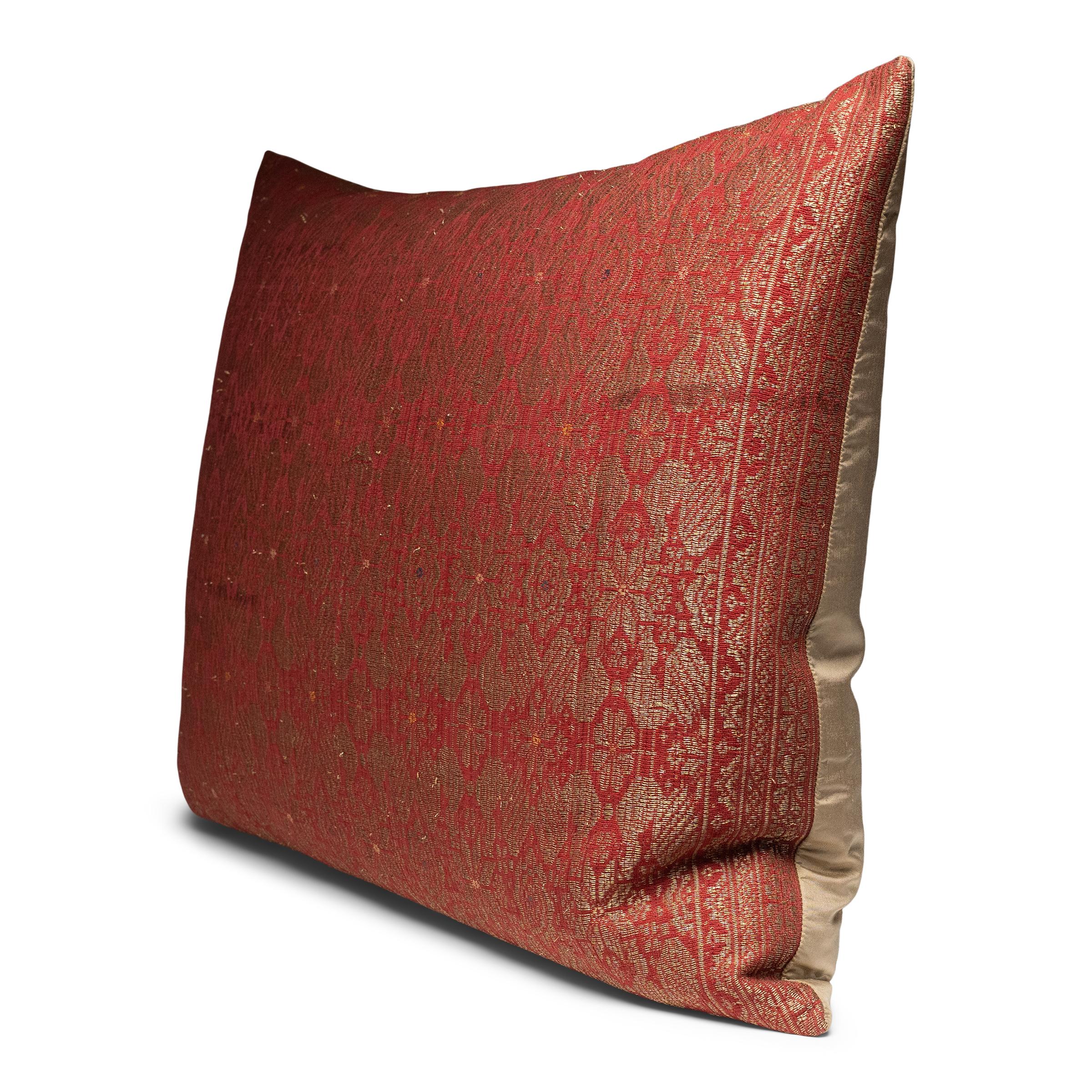 Neoclassical Red & Gold Silk Brocade Pillow For Sale