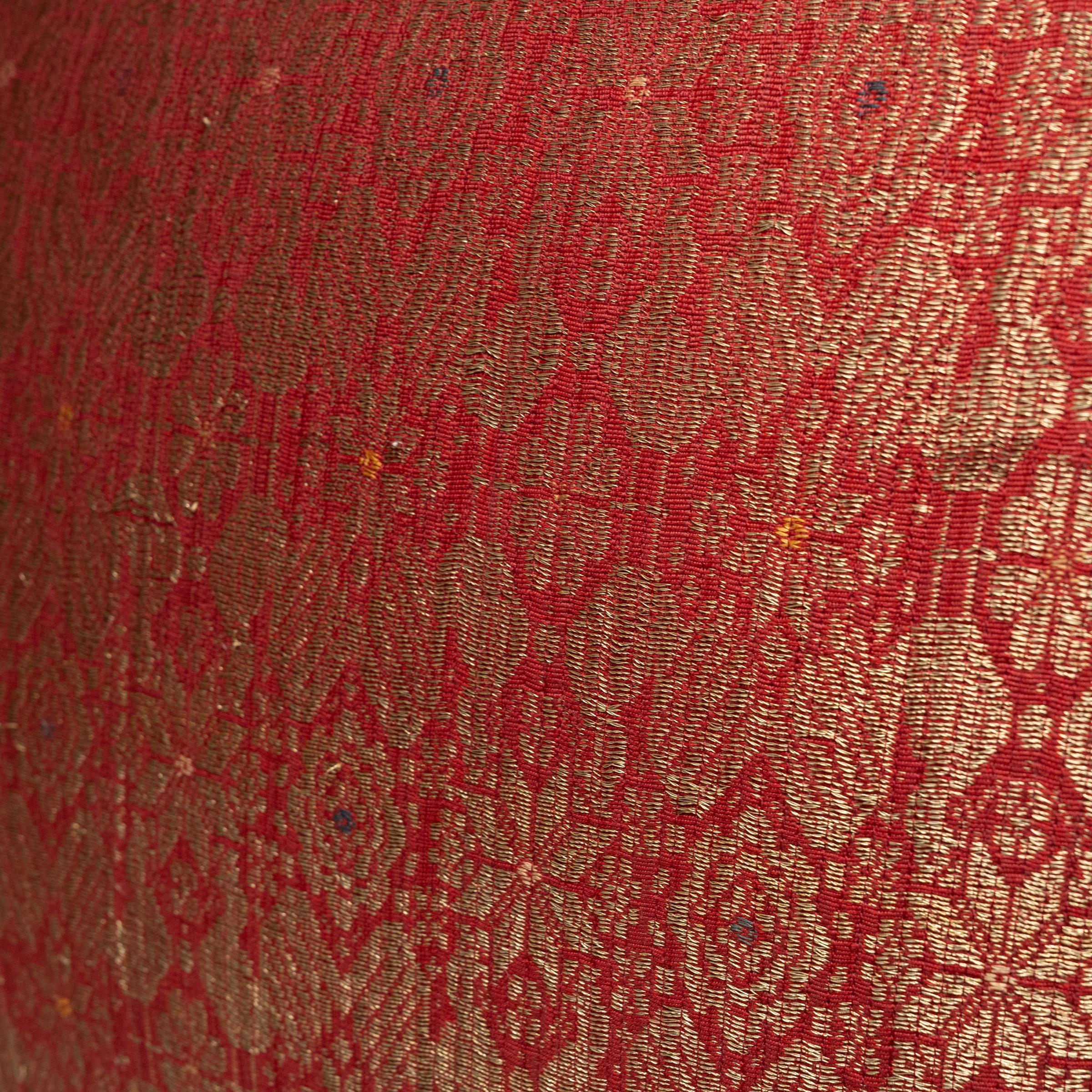 American Red & Gold Silk Brocade Pillow For Sale