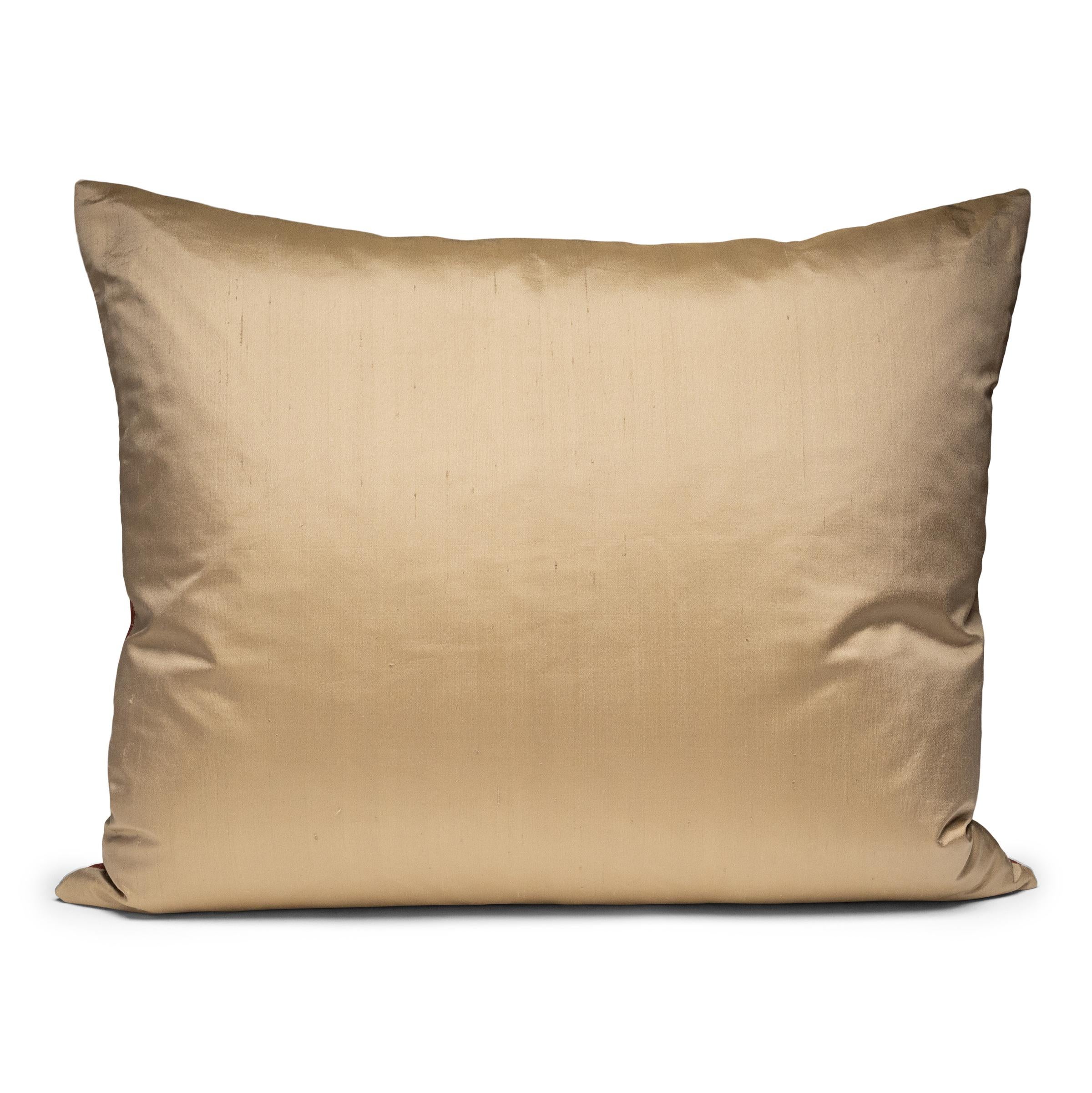Red & Gold Silk Brocade Pillow In Good Condition For Sale In Chicago, IL