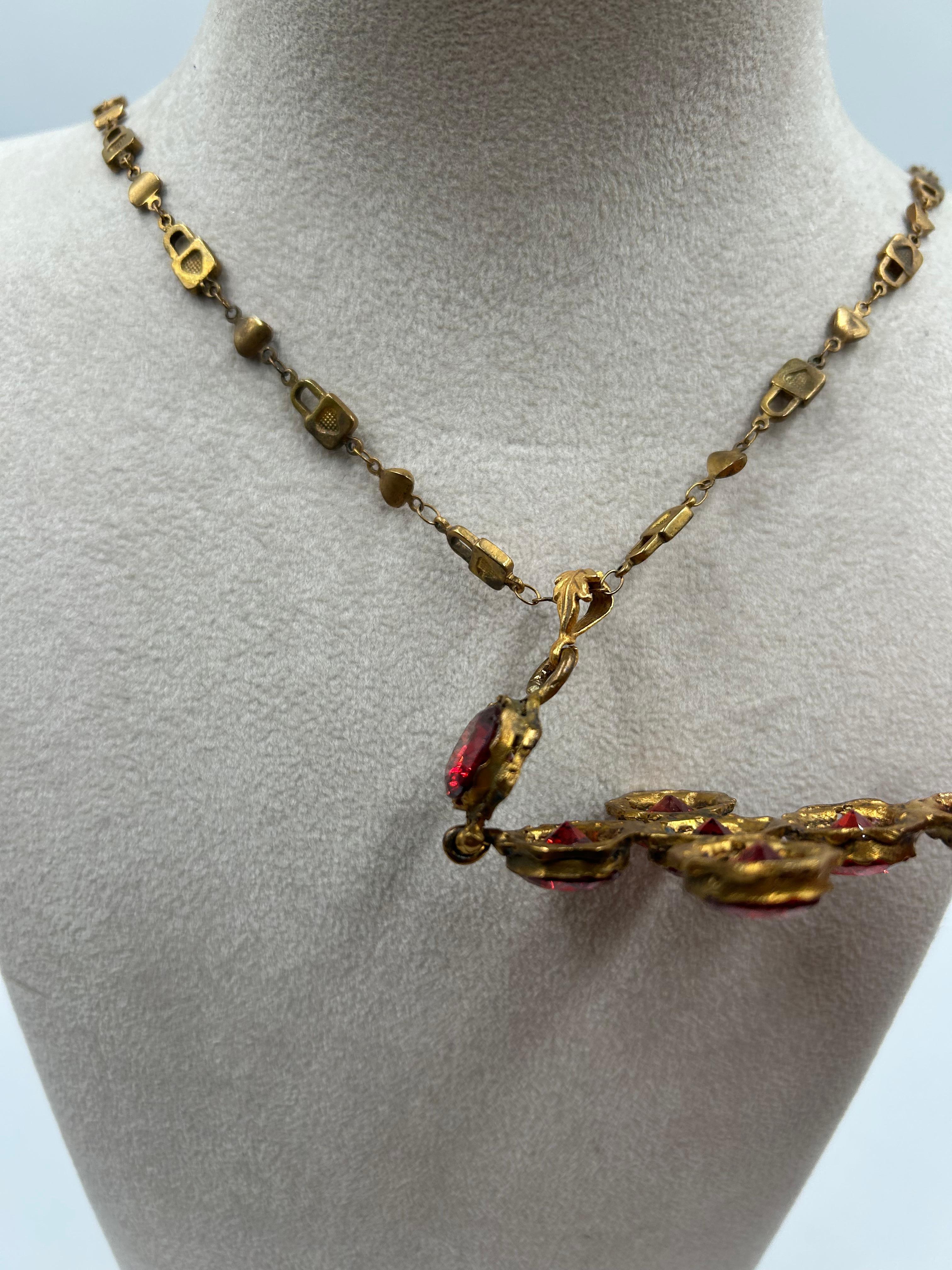 Red & Gold-Toned Brass Dangling Cross Statement Pendant In Good Condition For Sale In Palm Beach, FL