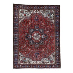 Red Good Cond Semi Antique Persian Heriz Hand Knotted Oriental Rug
