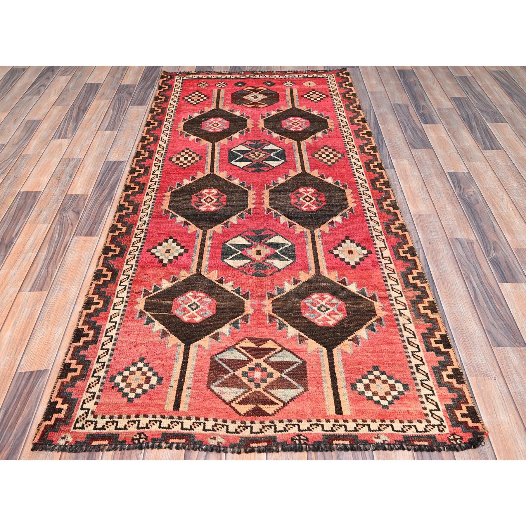 Medieval Red Good Condition Vintage Persian Shiraz Pure Wool Distressed Hand Knotted Rug For Sale