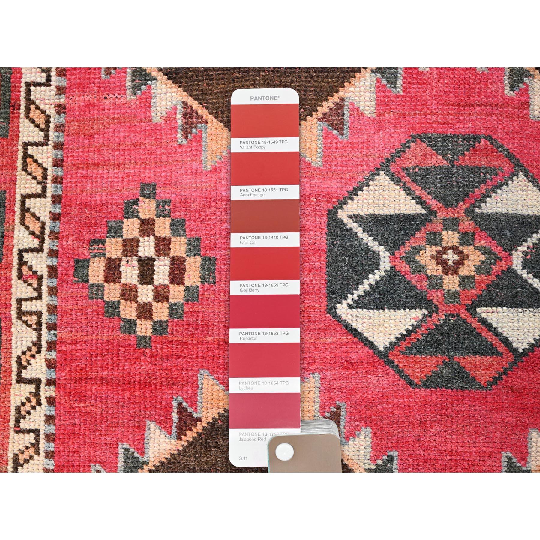 Red Good Condition Vintage Persian Shiraz Pure Wool Distressed Hand Knotted Rug In Good Condition For Sale In Carlstadt, NJ