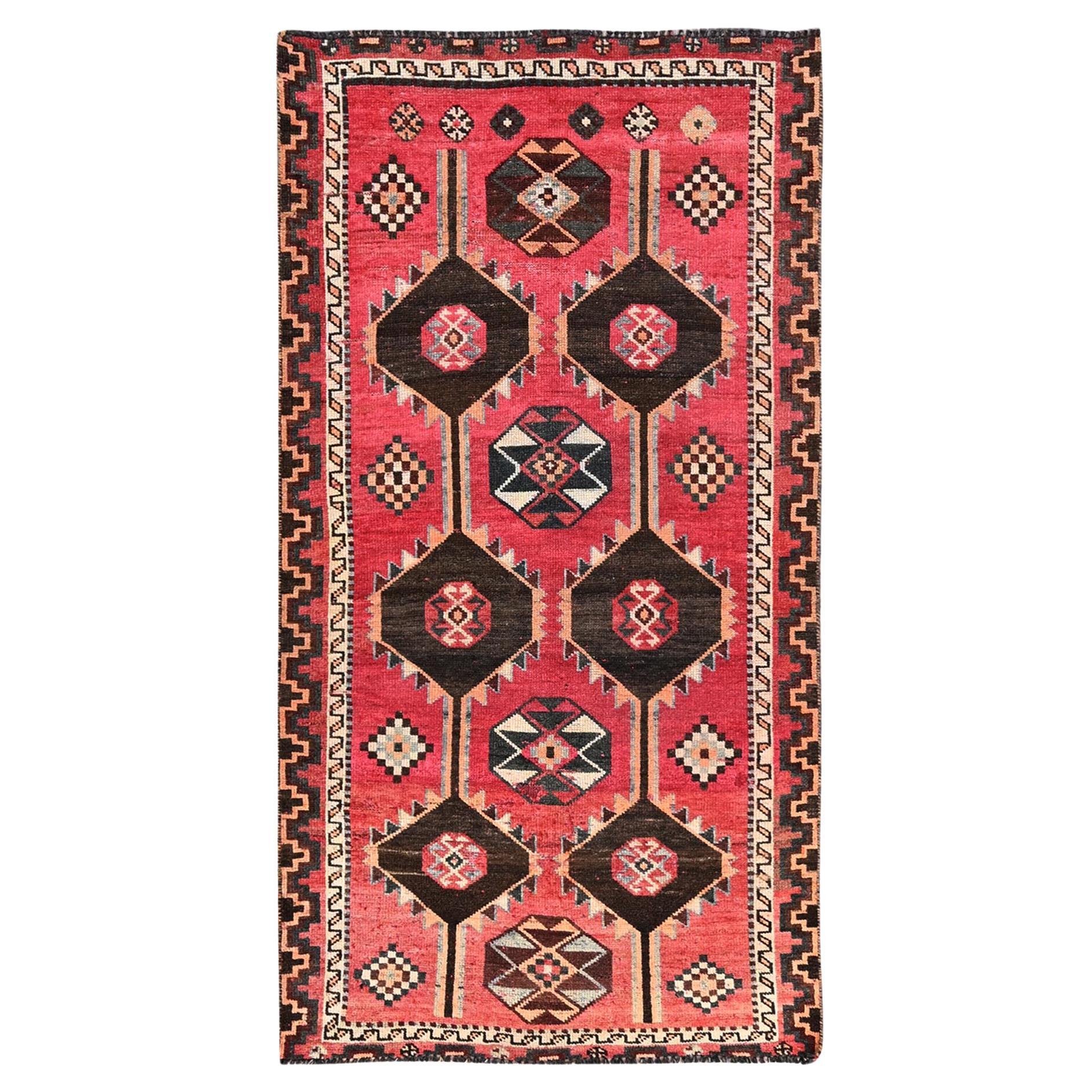 Red Good Condition Vintage Persian Shiraz Pure Wool Distressed Hand Knotted Rug