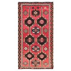 Tapis persan Shiraz vintage en pure laine vieillie, noué à la main, rouge, bon état