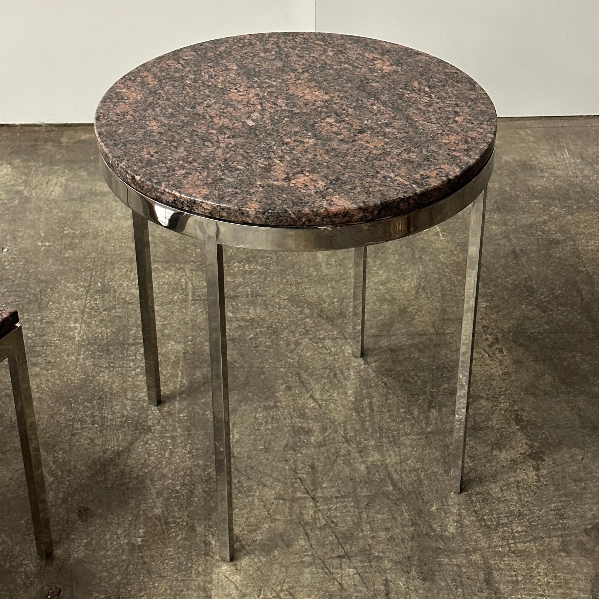 American Red Granite + Chrome Tables by Nicos Zographos For Sale