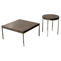 Red Granite + Chrome Tables by Nicos Zographos