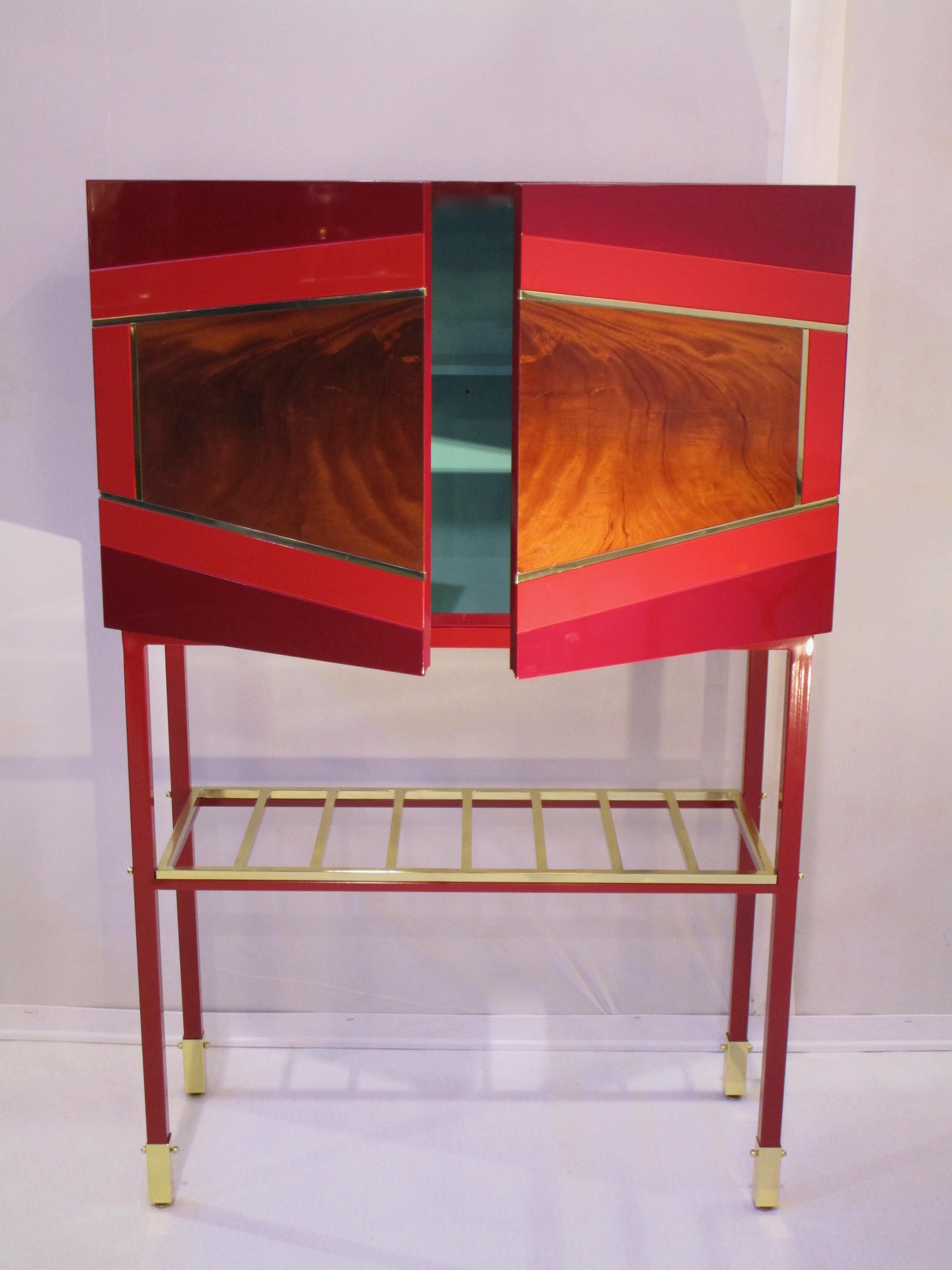 Other Red Graphic Inlays Cabinet, One of a Kind, Made in Italy For Sale