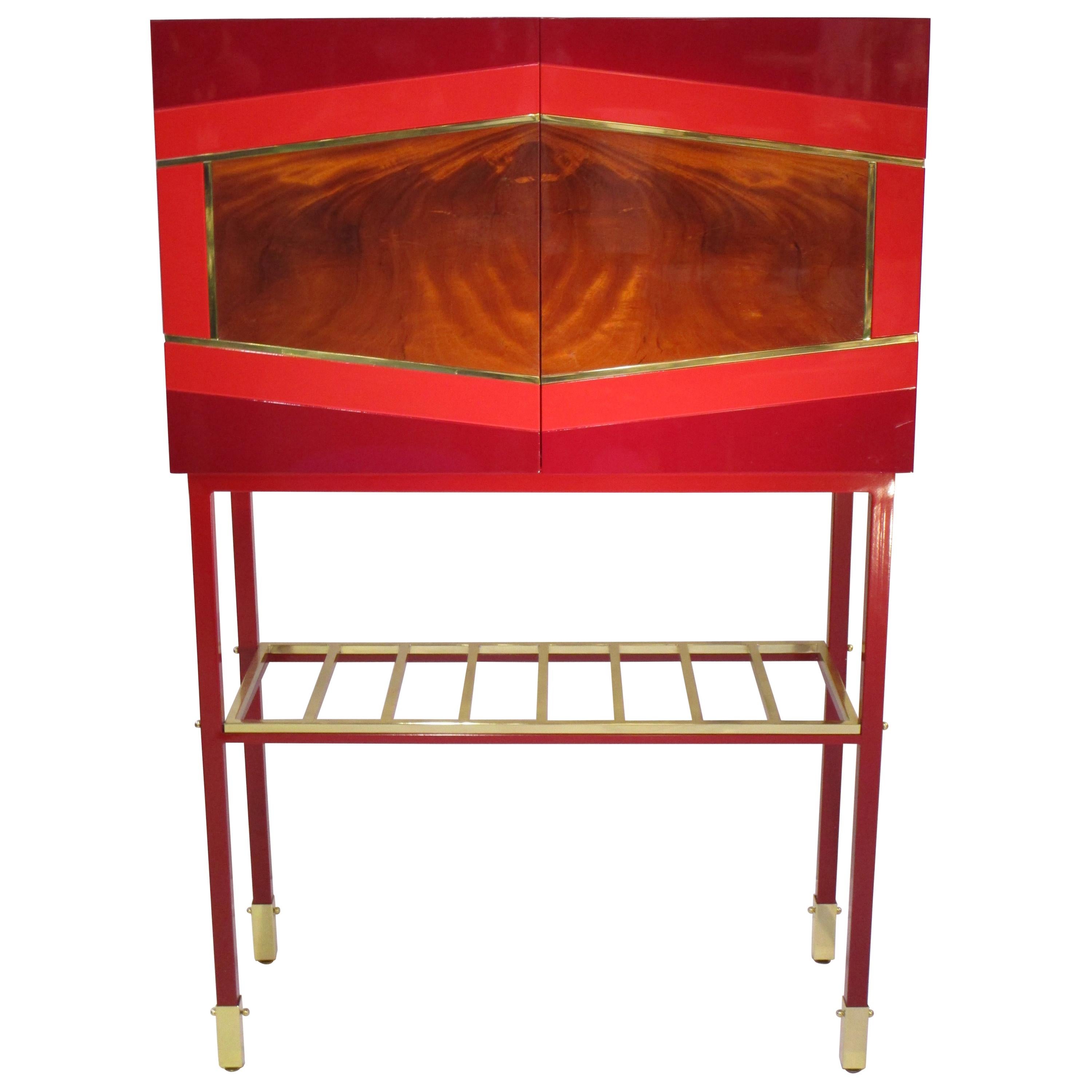 Red Graphic Inlays Cabinet, One of a Kind, Made in Italy For Sale