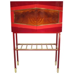 Red Graphic Inlays Cabinet, One of a Kind, Made in Italy