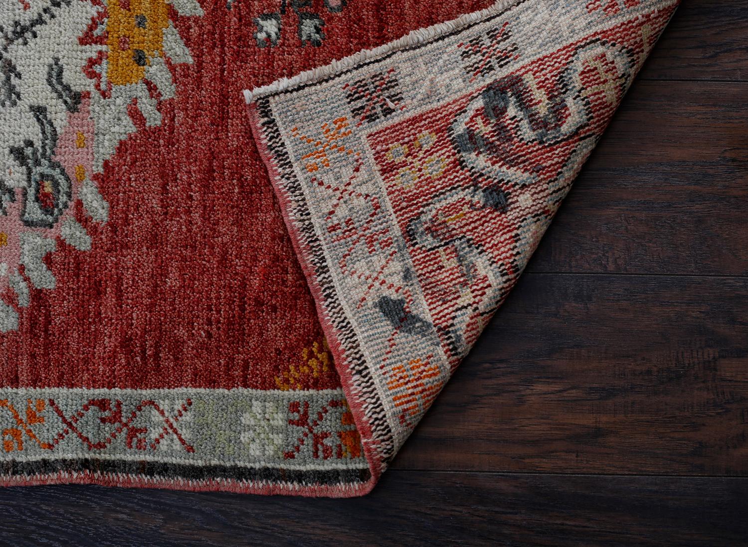Oushak Red, Gray and Beige Handmade Wool Turkish Old Anatolian Konya Distressed Rug For Sale
