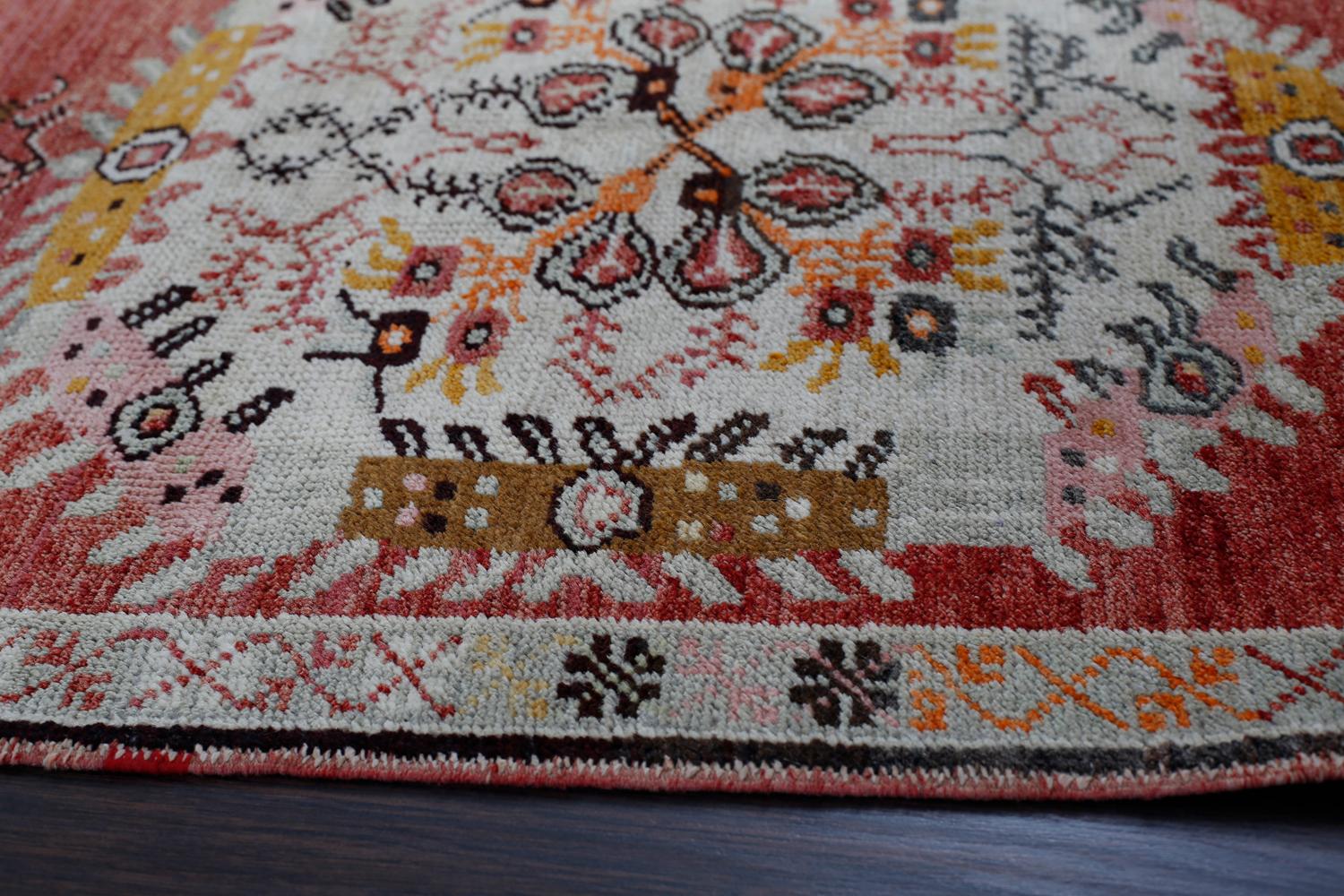 Hand-Knotted Red, Gray and Beige Handmade Wool Turkish Old Anatolian Konya Distressed Rug For Sale
