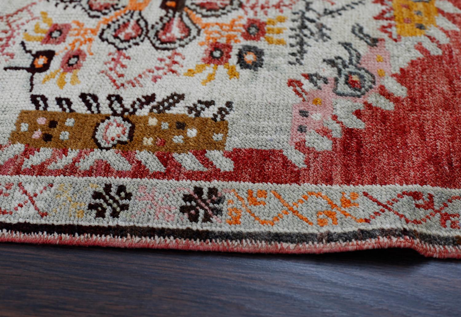 Red, Gray and Beige Handmade Wool Turkish Old Anatolian Konya Distressed Rug In Excellent Condition For Sale In North Bergen, NJ