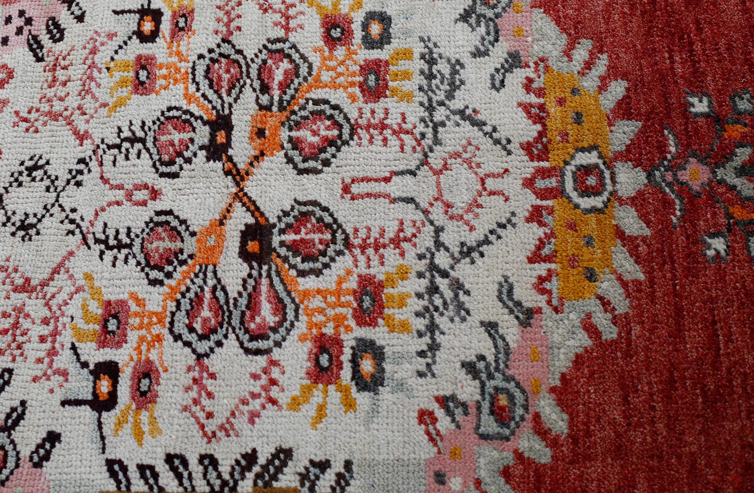 Mid-20th Century Red, Gray and Beige Handmade Wool Turkish Old Anatolian Konya Distressed Rug For Sale