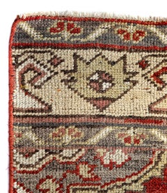 Red, Gray and Beige Handmade Wool Turkish Old Anatolian Konya Distressed Runner